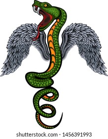 Viper snake. Colorful Tattoo design. snake with wings