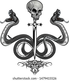 Viper snake. Colorful Tattoo design