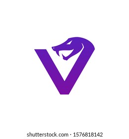 Viper Snake forming letter V logo design
