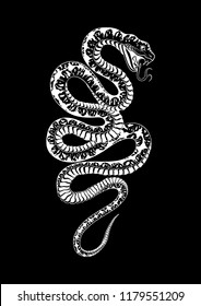 Viper snake. Hand drawn vector illustration. Graphic sketch for tattoo, poster, clothes, t-shirt design, pins, stickers and coloring book