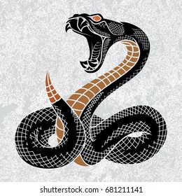 Viper snake. Hand drawn vector illustration in ink technique on grunge background, good for poster, sticker, tee shirt design.