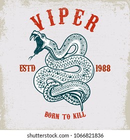 Viper snake illustration on grunge background. Design element for poster, card, t shirt. Vector illustration