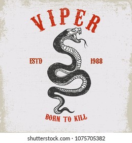 Viper snake illustration on grunge background. Design element for poster, card, t shirt, emblem. Vector illustration