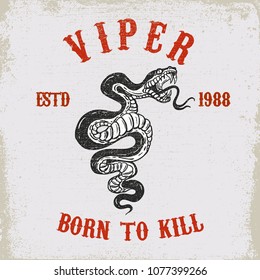 Viper snake illustration on grunge background. Design element for poster, card, t shirt, emblem. Vector image