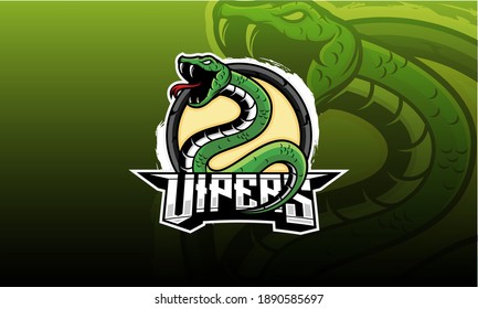 Viper snake mascot vector. Angry viper logo