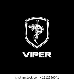 Viper Snake With Rifle And Shield Vector Badge Logo Template