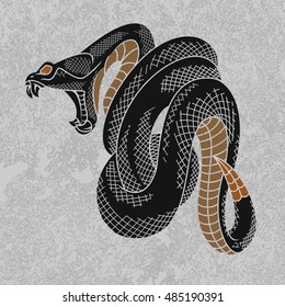 Viper snake vector illustration. Ink technique, good for poster, sticker, tee shirt design.