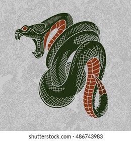 Viper snake vector illustration. Ink technique, good for poster, sticker, tee shirt design.