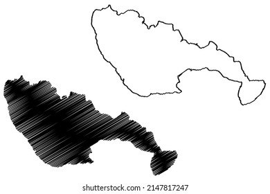 Isla Vir (República de Croacia, Mar Adriático) mapa ilustrativo vectorial, esbozo garabato mapa Vir