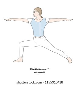 Virabhadrasana II or Warrior II with right leg. Vector.  