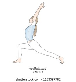 Virabhadrasana I or Warrior I with right leg. Vector.  