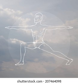 Virabhadrasana_2 man in clouds (contour)