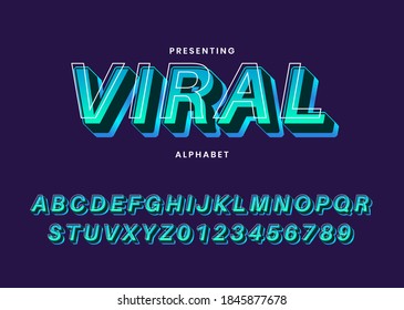 Viral 3d bold and vibrant gradient font alphabet. Modern trendy typeface.