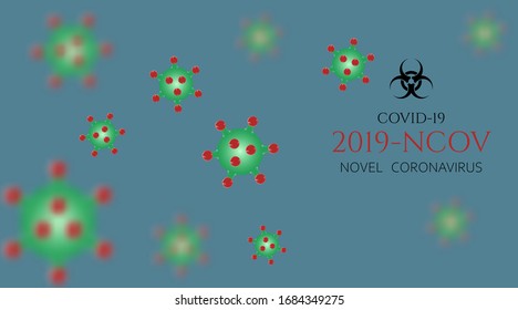 Viral cells. World global outbreak of coronavirus. Objects on blue sky. 2019-ncov, pandemics, coronaviruses. The concept of virus outbreak. Vector illustration.
