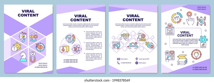 Plantilla de folleto de contenido viral. Información popular. Volante, folleto, folleto impreso, diseño de portada con iconos lineales. Diseños vectoriales para presentación, informes anuales, páginas publicitarias