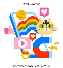 Viral Content concept. A captivating illustration showing the impact of shareable media and the essence of virality in digital spaces. Vector illustration