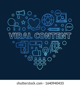 Viral Content Heart vector blue concept linear illustration on dark background