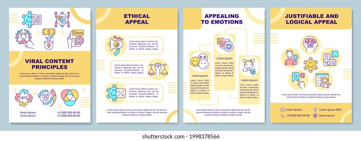 Viral content principles brochure template. Ethical appeal. Flyer, booklet, leaflet print, cover design with linear icons. Vector layouts for presentation, annual reports, advertisement pages