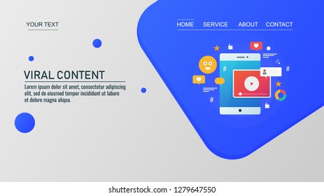 Viral content, video marketing, Mobile content, Social media viral video flat design concept with icons