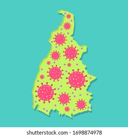 Viral epidemic in Tocantins. Map of Tocantins with virus. Coronavirus epidemic in brazilian state. Conceptual.