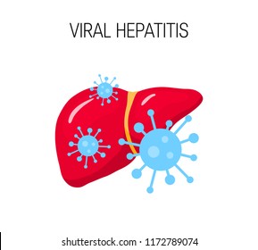 Viral Hepatitis Concept. Vector Illustration Of A Unhealthy Liver In Flat Style