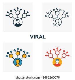 Viral icon set. Four elements in diferent styles from content icons collection. Creative viral icons filled, outline, colored and flat symbols.