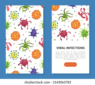 Viral infections web banners set. Virus, bacteria and microbe bacteriological microorganisms mobile app vector illustration
