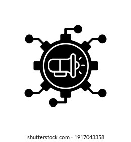 Viral marketing black glyph icon. Business strategy that uses existing social networks to promote company products or services. Silhouette symbol on white space. Vector isolated illustration