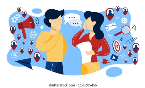 Viral marketing concept. Idea of advertising and promotion. People spread information about product. Flat vector illustration