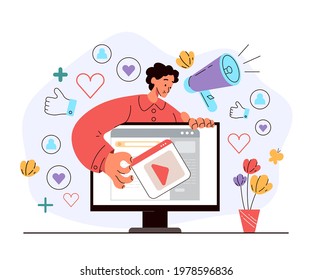 Viral marketing referral program strategy internet online communicating and promoting concept. Vector flat cartoon modern style graphic illustration