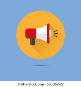 Viral marketing symbol. Megaphone flat design long shadow vector icon