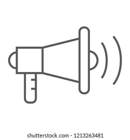 Viral marketing thin line icon, advertisement and media, megaphone sign, vector graphics, a linear pattern on a white background, eps 10.