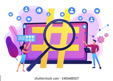 Viral Marketing, Trends Analysis, Modern Advertising Business. Social Network Monitoring, Social Media Measurement, Social Listening Concept. Bright Vibrant Violet Vector Isolated Illustration