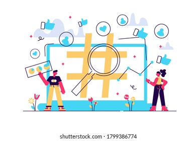 Viral Marketing, Trends Analysis, Modern Advertising Business. Social Network Monitoring, Social Media Measurement, Social Listening Concept. Bright Vibrant Violet Vector Isolated Illustration