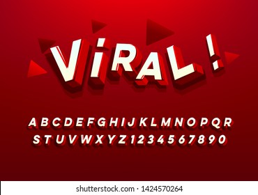 "VIRAL" modern and trendy font with cool effect ond red background - Vector