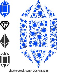 Icono de cristal de mosaico viral e iconos adicionales. Mosaico de cristal para plantillas médicas. El collage de vectores se realiza con iconos virales al azar.