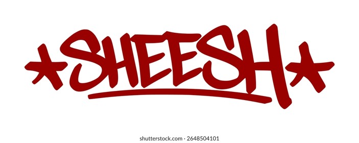 Viral red graffiti tag "Sheesh" with animated drip lines and transparent background. Popular slang for amazement, surprise, or hype.