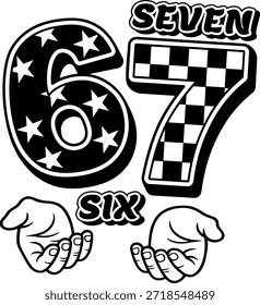Viral Six Seven Meme Vetor de Gesto de Mão - Engraçado 6 7 Silhueta EPS Design para Camisas, Adesivos e Artesanato Digital, 67 Trendy Gen Alpha Clipart.	