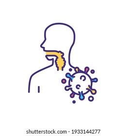 Virale Halsschmerzen RGB Farbsymbol. Grippevirus. Pharyngitis. Infektionen der Atemwege. Schmutzige Kratzer und Reizung. Geschwollene Lymphknoten. Infektionskrankheiten. Einzelne Vektorgrafik