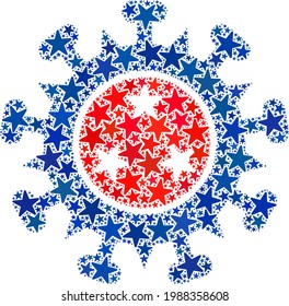 Viral structure composition of stars in various sizes and color tones. Viral structure illustration uses American official blue and red colors of Democratic and Republican political parties,