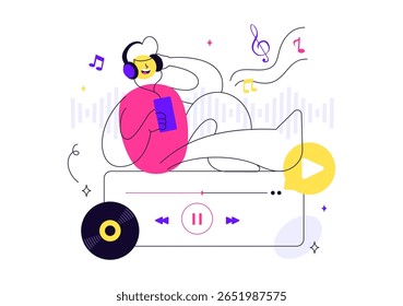 Viral Tunes Vetor Illustration Apresentando Músicas que se Tornaram Populares com Equalizador de Ondas de Som, Círculo de Sinal de Voz e Digital Visualization Sound