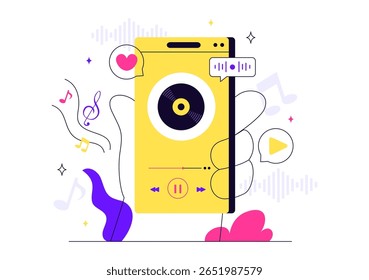 Viral Tunes Vetor Illustration Apresentando Músicas que se Tornaram Populares com Equalizador de Ondas de Som, Círculo de Sinal de Voz e Digital Visualization Sound