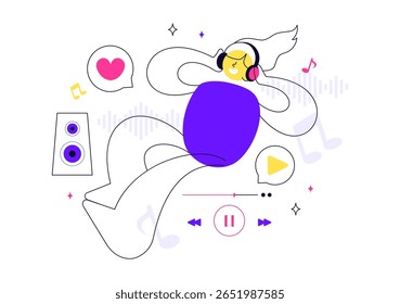 Viral Tunes Vetor Illustration Apresentando Músicas que se Tornaram Populares com Equalizador de Ondas de Som, Círculo de Sinal de Voz e Digital Visualization Sound