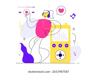 Viral Tunes Vetor Illustration Apresentando Músicas que se Tornaram Populares com Equalizador de Ondas de Som, Círculo de Sinal de Voz e Digital Visualization Sound