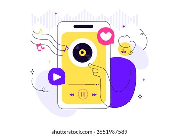Viral Tunes Vetor Illustration Apresentando Músicas que se Tornaram Populares com Equalizador de Ondas de Som, Círculo de Sinal de Voz e Digital Visualization Sound