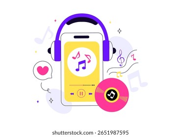 Viral Tunes Vetor Illustration Apresentando Músicas que se Tornaram Populares com Equalizador de Ondas de Som, Círculo de Sinal de Voz e Digital Visualization Sound