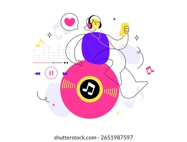 Viral Tunes Vetor Illustration Apresentando Músicas que se Tornaram Populares com Equalizador de Ondas de Som, Círculo de Sinal de Voz e Digital Visualization Sound