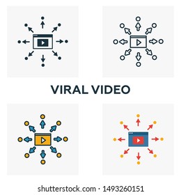 Viral Video icon set. Four elements in diferent styles from content icons collection. Creative viral video icons filled, outline, colored and flat symbols.