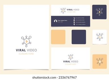 Viral video logo design with editable slogan. Branding book and business card template.