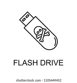 vires in flash drive outline icon. Element of data protection icon with name for mobile concept and web apps. Thin line vires in flash drive icon can be used for web and mobile on white background